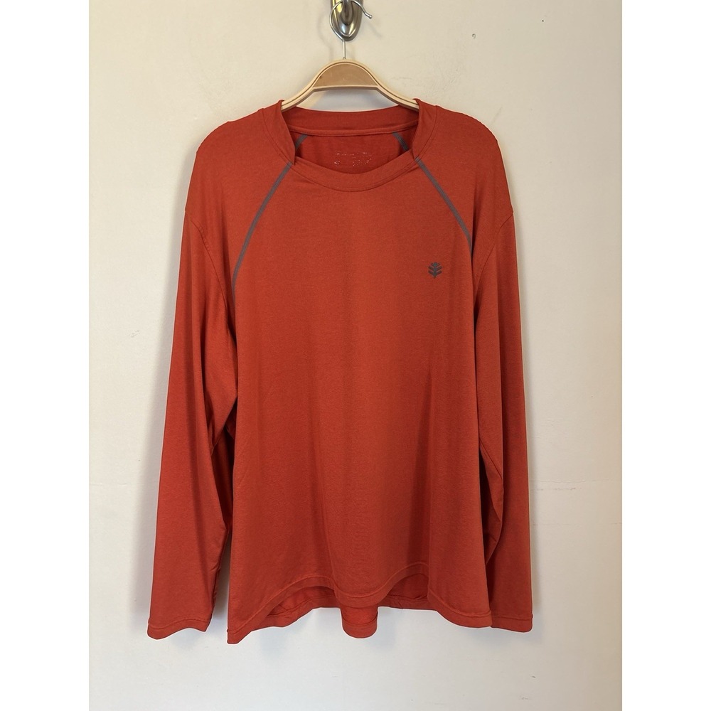 Coolibar Men's Aqua Suntect Long Sleeve Vent Crew Neck Shirt XL Orange UPF